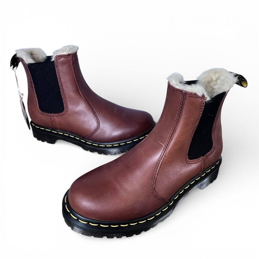 Dr. Doc Martens 2976 Leonore Chelsea Boots Saddle Tan Faux Fur Lined Women 7 NWT